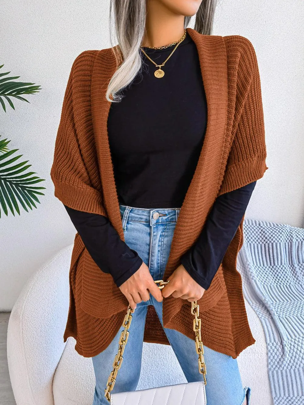 Striking Horizontal Ribbing Cardigan