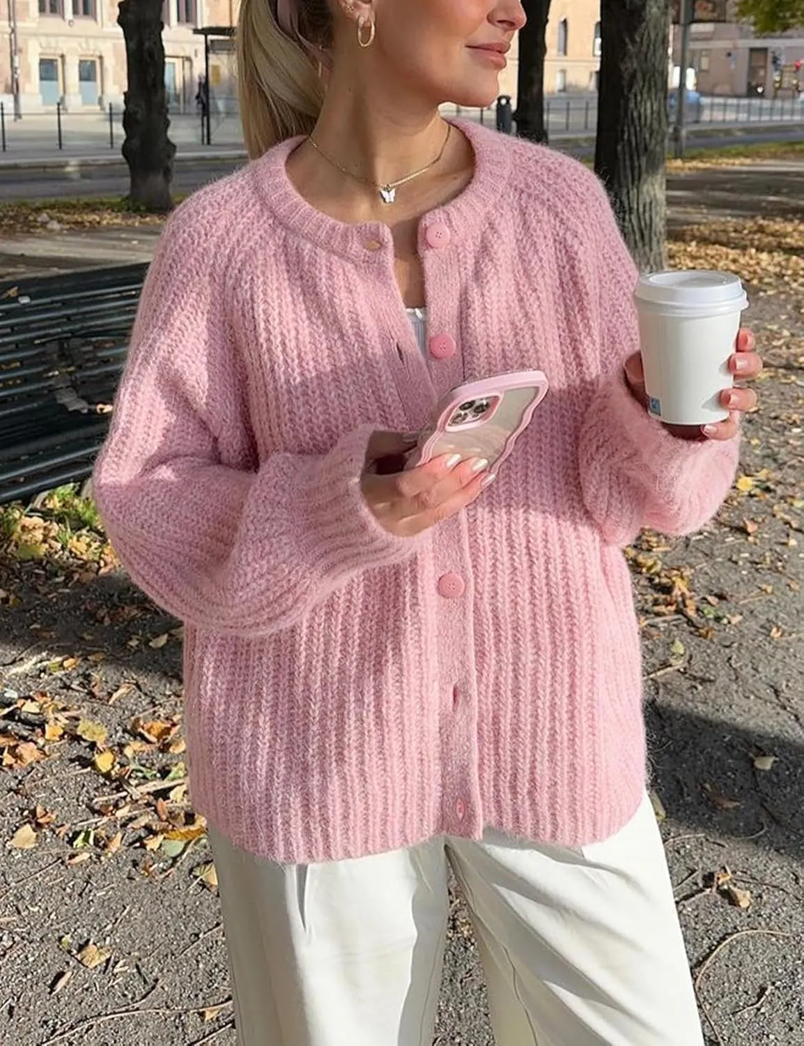 Sumleno Womens Open Front Button Down Sweater Long Sleeve Y2k Chunky Knit Cardigan Trendy Fall Outfits Casual Knitwear Coats