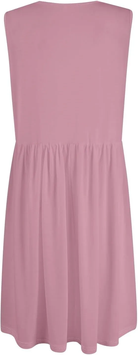 Summer Dresses for Women 2025 Casual Sleeveless Crewneck Midi Dress Flowy Pleated Beach Vacation Tank Sundresses