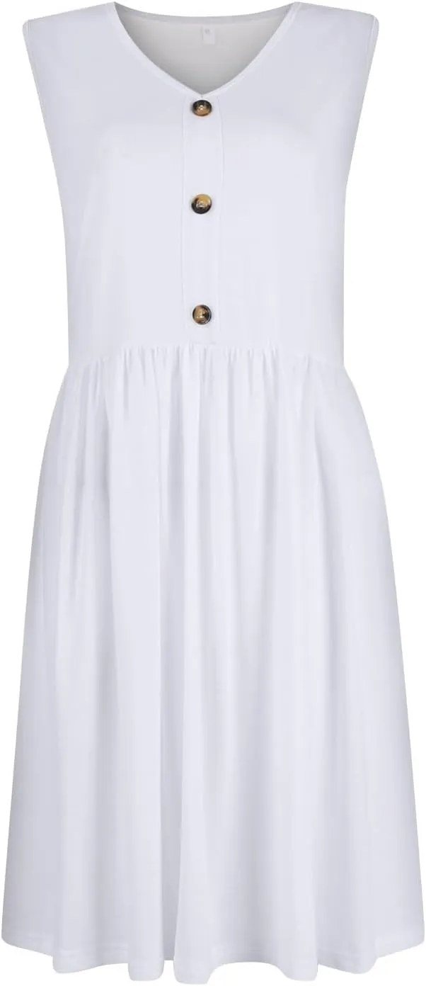 Summer Dresses for Women 2025 Casual Sleeveless Crewneck Midi Dress Flowy Pleated Beach Vacation Tank Sundresses