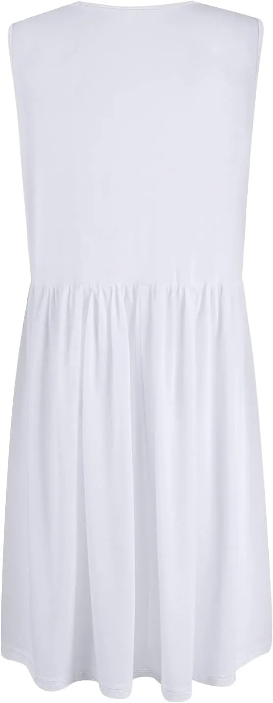 Summer Dresses for Women 2025 Casual Sleeveless Crewneck Midi Dress Flowy Pleated Beach Vacation Tank Sundresses