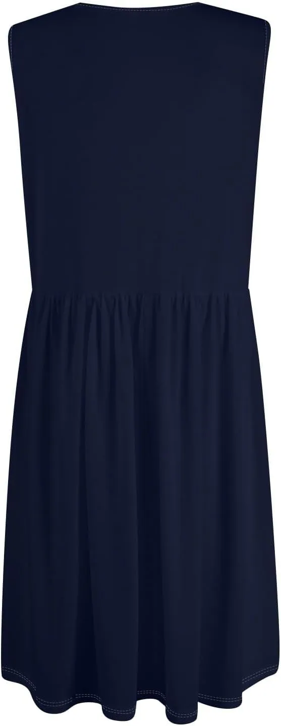 Summer Dresses for Women 2025 Casual Sleeveless Crewneck Midi Dress Flowy Pleated Beach Vacation Tank Sundresses