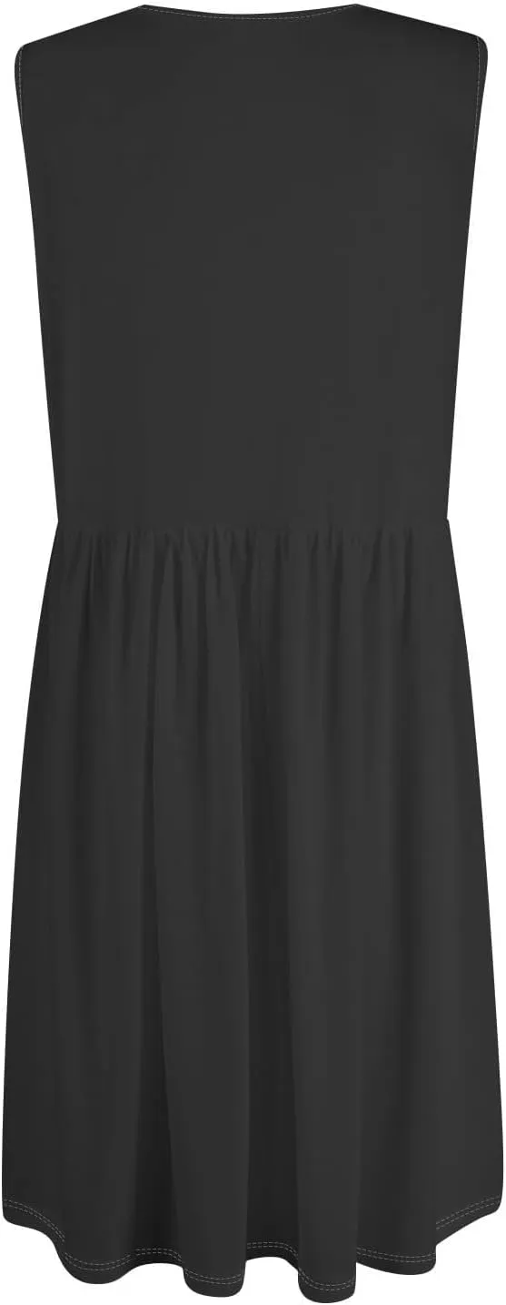 Summer Dresses for Women 2025 Casual Sleeveless Crewneck Midi Dress Flowy Pleated Beach Vacation Tank Sundresses