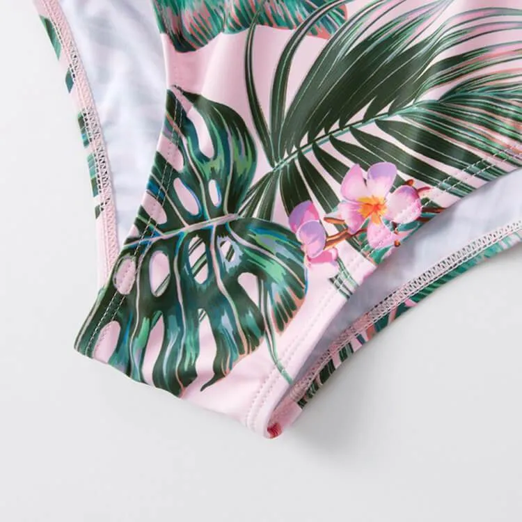 Summer Flounce Plant Print Matching Family Swimsuits