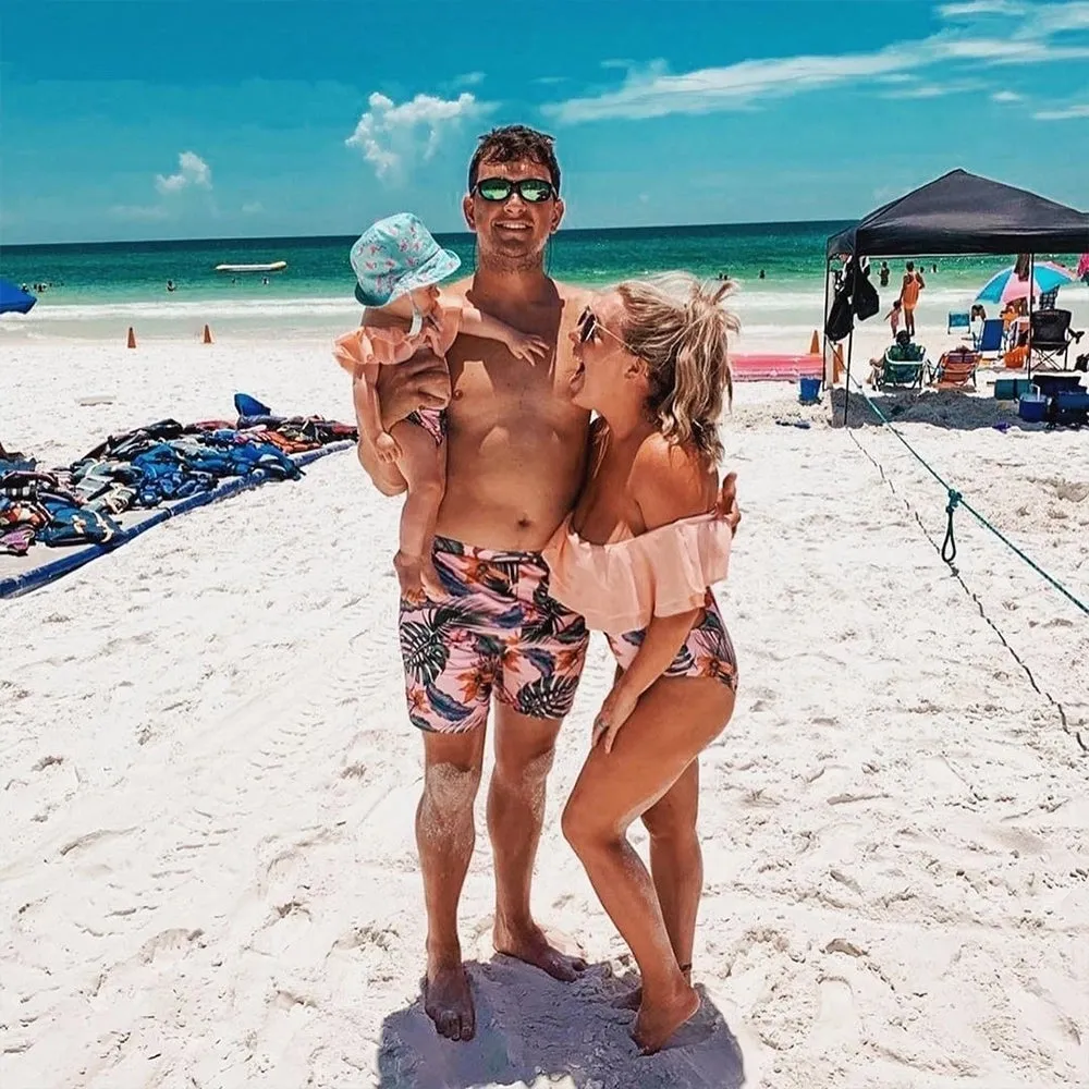 Summer Flounce Plant Print Matching Family Swimsuits