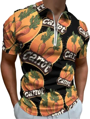 Sunset Vintage Carrot Polo Shirt Short Sleeve Zippered Tees Casual Workout Golf T Shirt Slim Fit Tops for Men