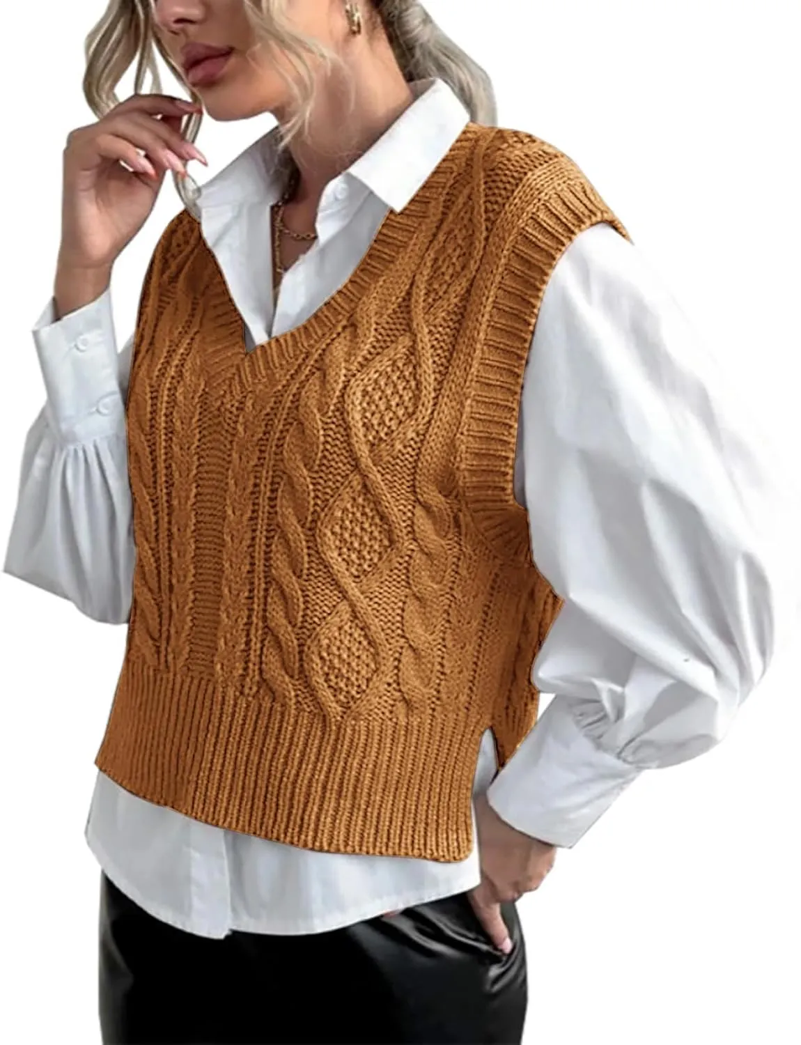 Sweater Vest for Women V Neck Sleeveless Knit Solid Casual Ribbed Preppy Pullover Tops