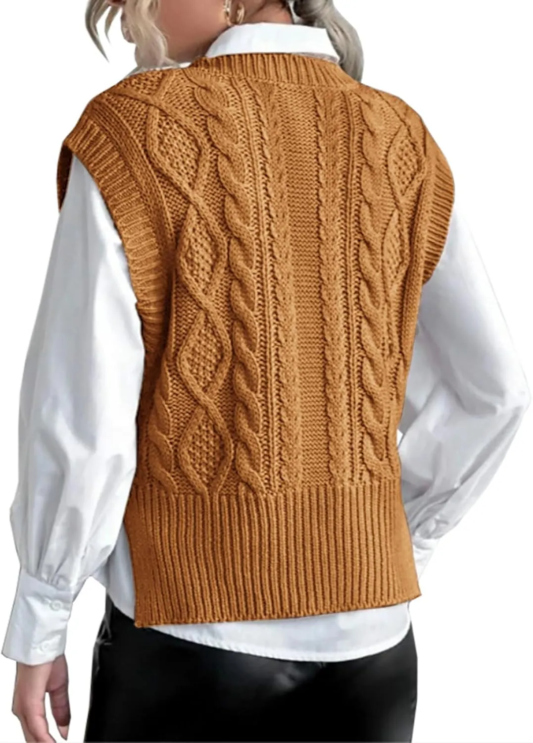 Sweater Vest for Women V Neck Sleeveless Knit Solid Casual Ribbed Preppy Pullover Tops