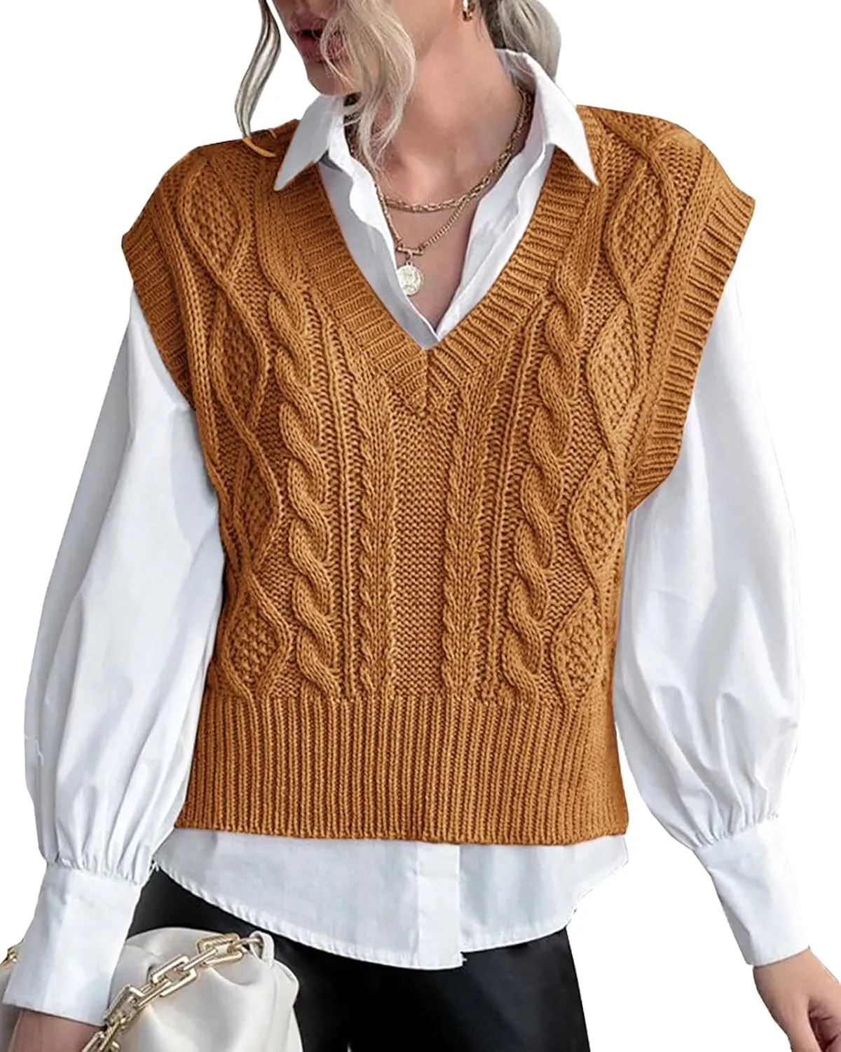 Sweater Vest for Women V Neck Sleeveless Knit Solid Casual Ribbed Preppy Pullover Tops