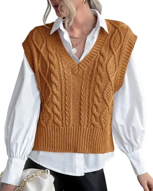 Sweater Vest for Women V Neck Sleeveless Knit Solid Casual Ribbed Preppy Pullover Tops