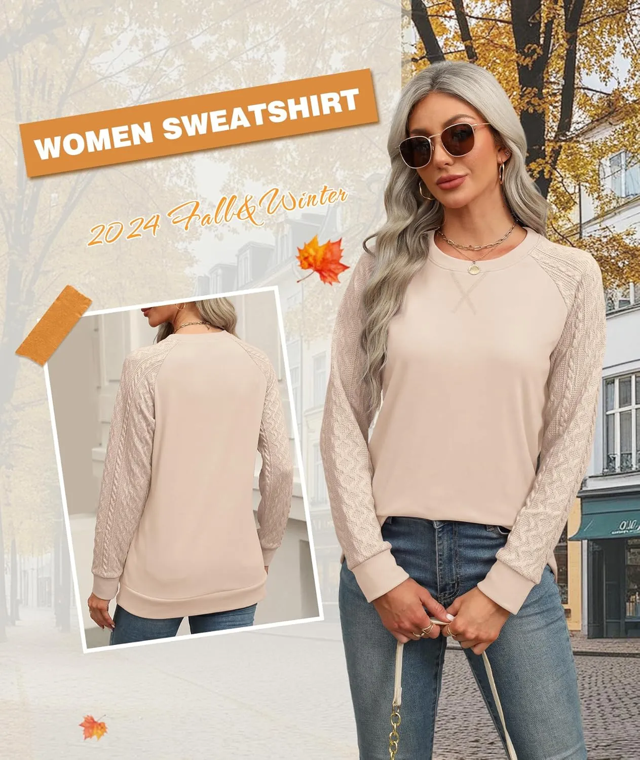 Sweatshirt for Women Crewneck 2025 Fashion Cable Knit Long Sleeve Loose Lightweight Sweater Fall Pullover Blouses Top
