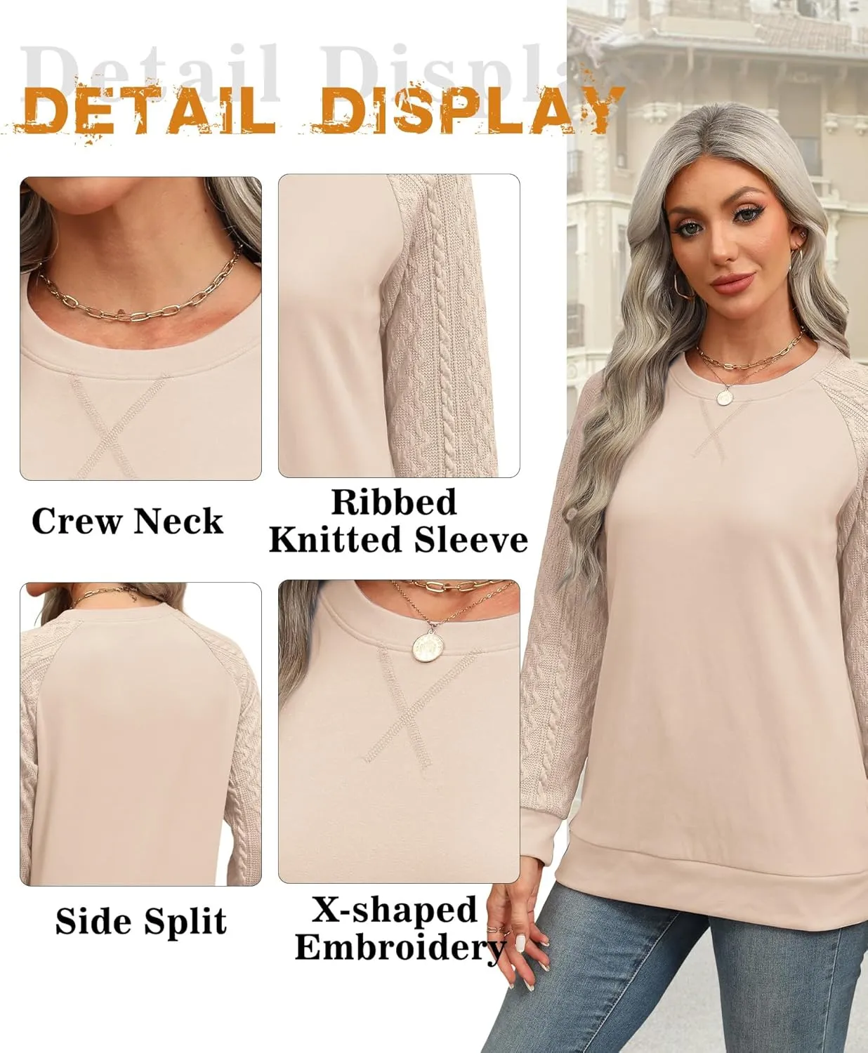 Sweatshirt for Women Crewneck 2025 Fashion Cable Knit Long Sleeve Loose Lightweight Sweater Fall Pullover Blouses Top