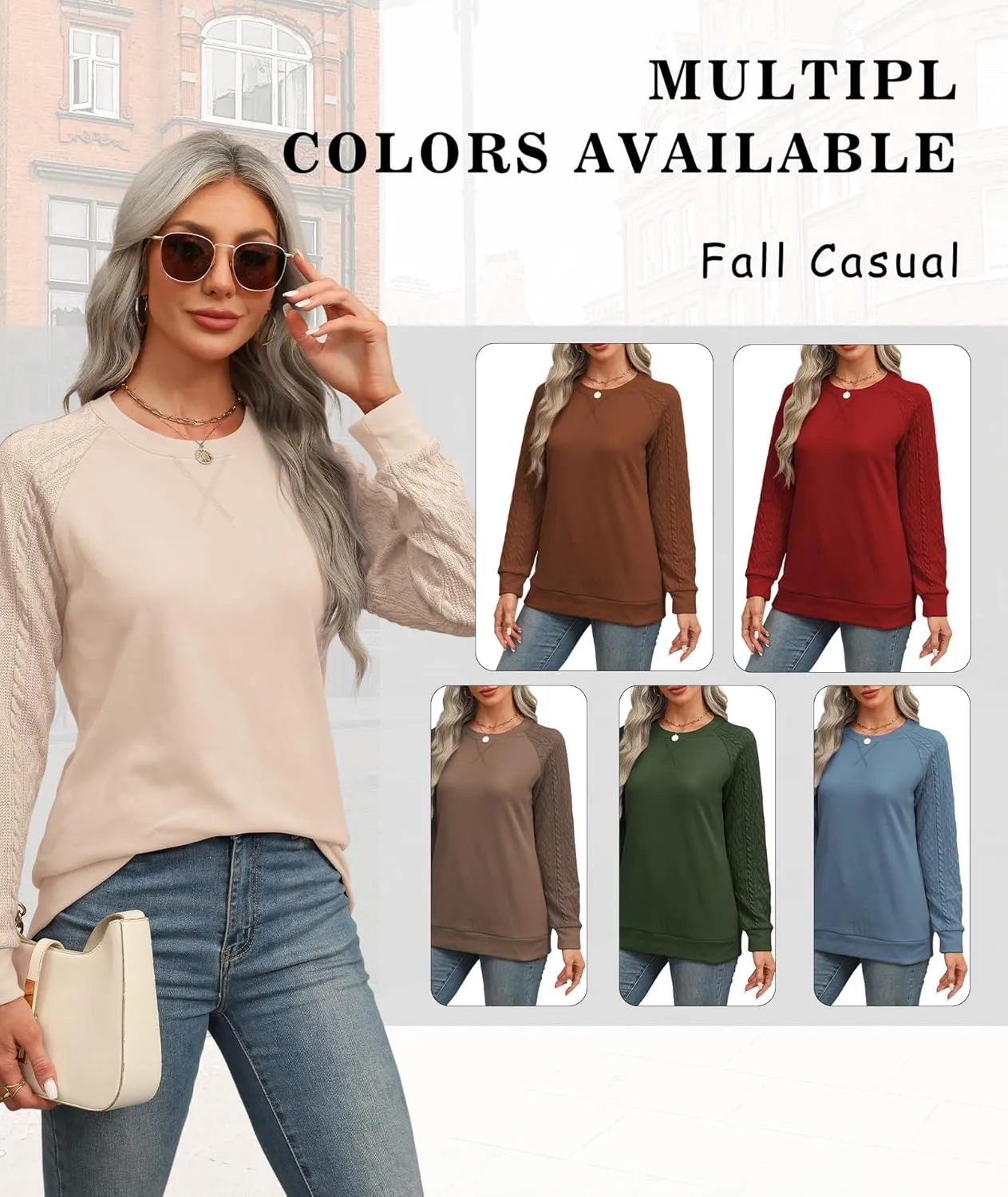 Sweatshirt for Women Crewneck 2025 Fashion Cable Knit Long Sleeve Loose Lightweight Sweater Fall Pullover Blouses Top