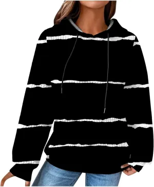Sweatshirt for Womens Fashion Waffle Long Sleeve Striped Hoodies Casual Loose Lightweight Drawstring Pullover Shirts