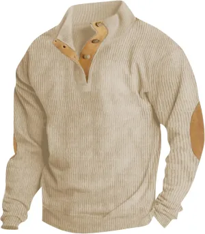 Sweatshirts For Men Winter Clothes Corduroy Vintage Trendy Casual Stand Collar Button Long Sleeve Sweaters