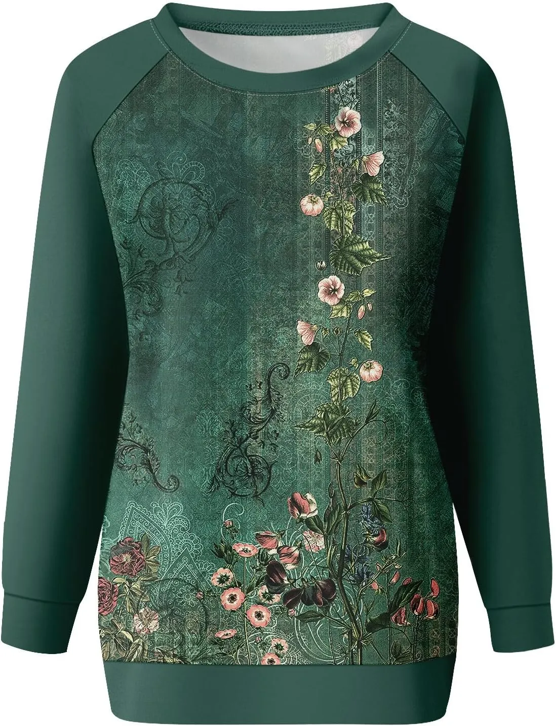 Sweatshirts for Women Crewneck Floral Print Vintage Tops Long Sleeve Casual Graphic Sweater Clothes