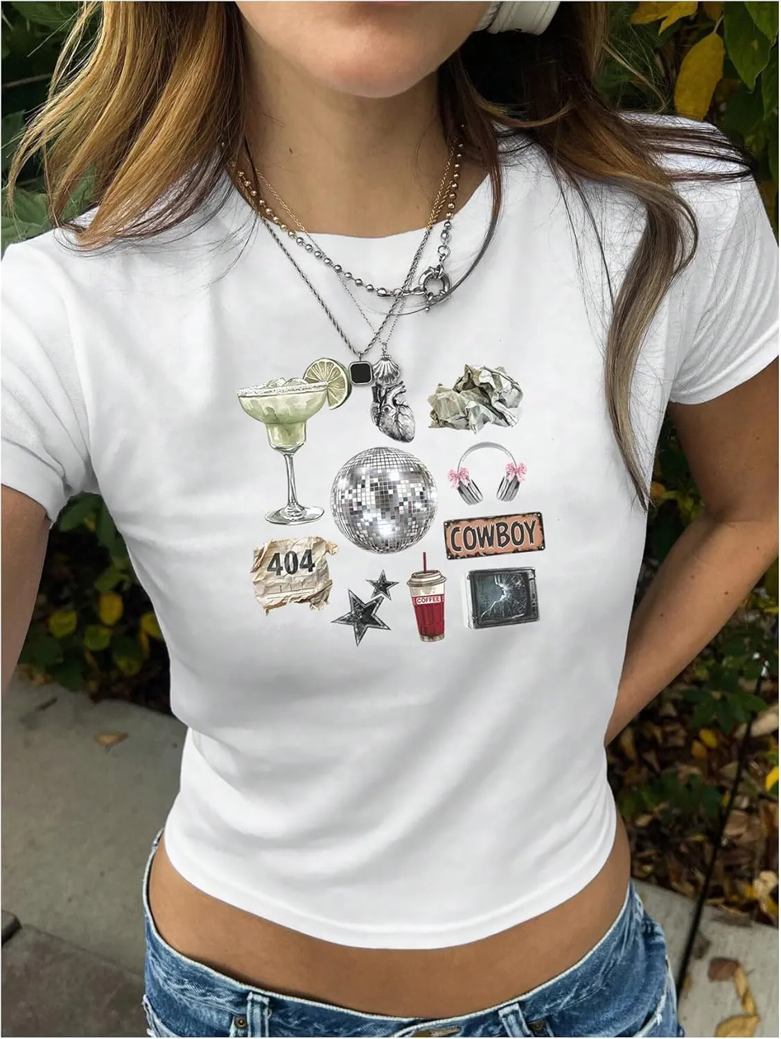 SweatyRocks Women's Vintage Graphic Tees Short Sleeve Crewneck Y2K T Shirts Summer Tops