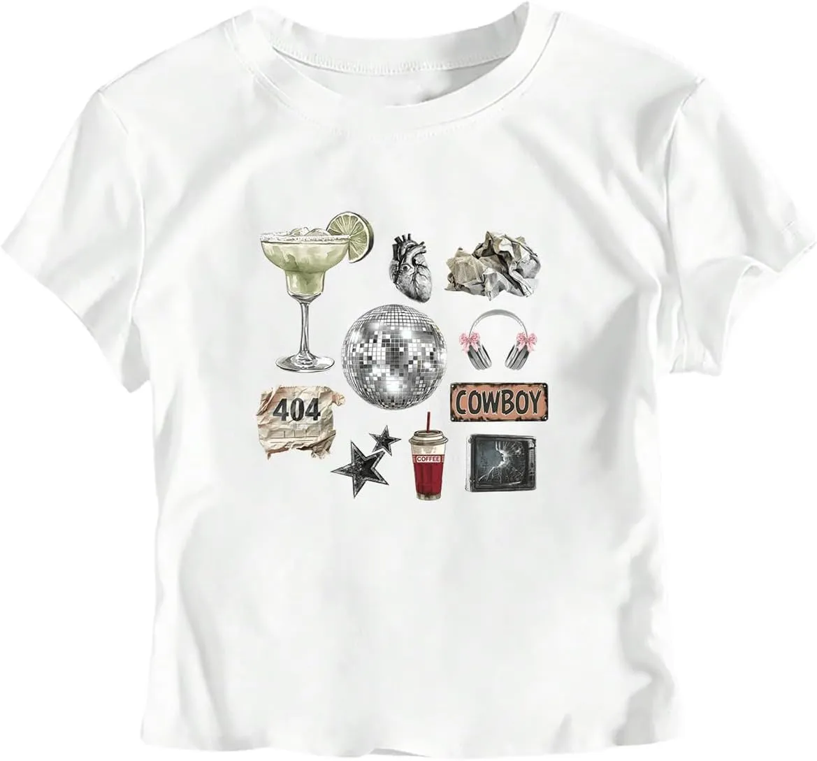 SweatyRocks Women's Vintage Graphic Tees Short Sleeve Crewneck Y2K T Shirts Summer Tops