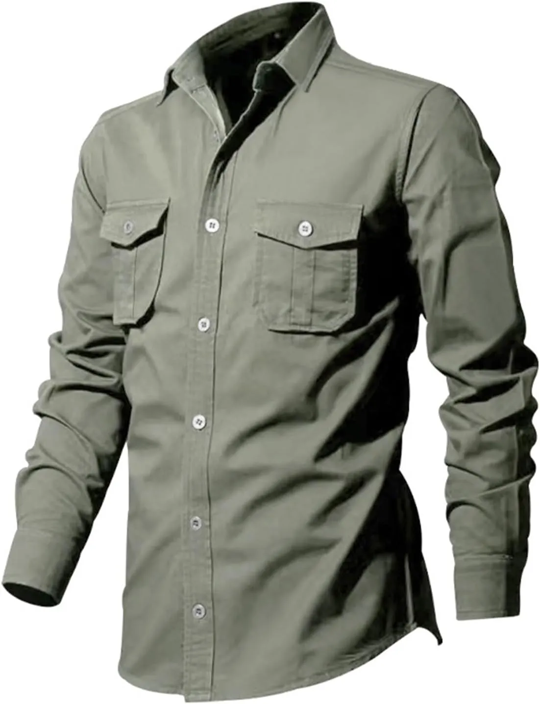 Tactical Cargo Shirts for Men Long Sleeve Quick Dry Work Shirts Outdoor Cool Button Down Hiking Fishing Casual Shirt