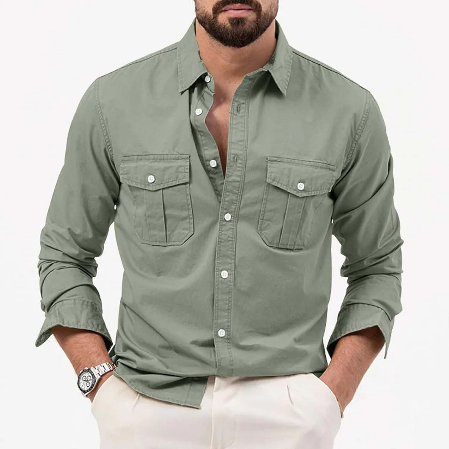 Tactical Cargo Shirts for Men Long Sleeve Quick Dry Work Shirts Outdoor Cool Button Down Hiking Fishing Casual Shirt