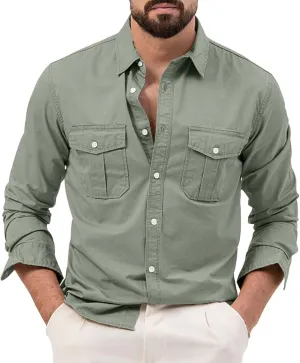 Tactical Cargo Shirts for Men Long Sleeve Quick Dry Work Shirts Outdoor Cool Button Down Hiking Fishing Casual Shirt