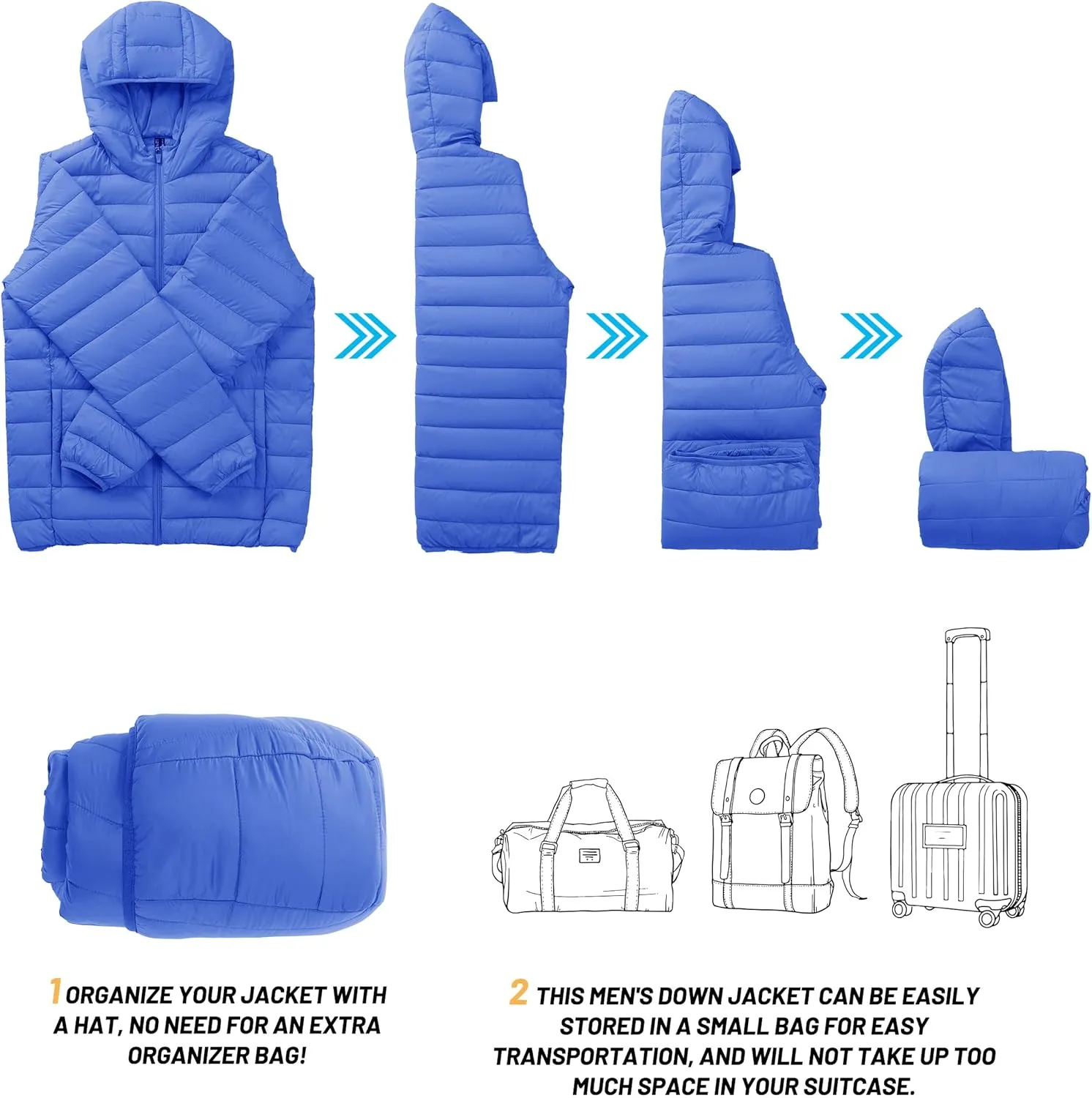 TACVASEN Men's Hooded Puffer Water-Repellent Down Alternative Jacket Insulated Lightweight Windbreaker Quilted Coat