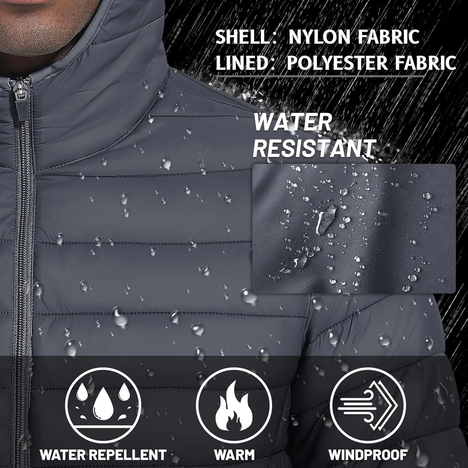 TACVASEN Men's Hooded Puffer Water-Repellent Down Alternative Jacket Insulated Lightweight Windbreaker Quilted Coat
