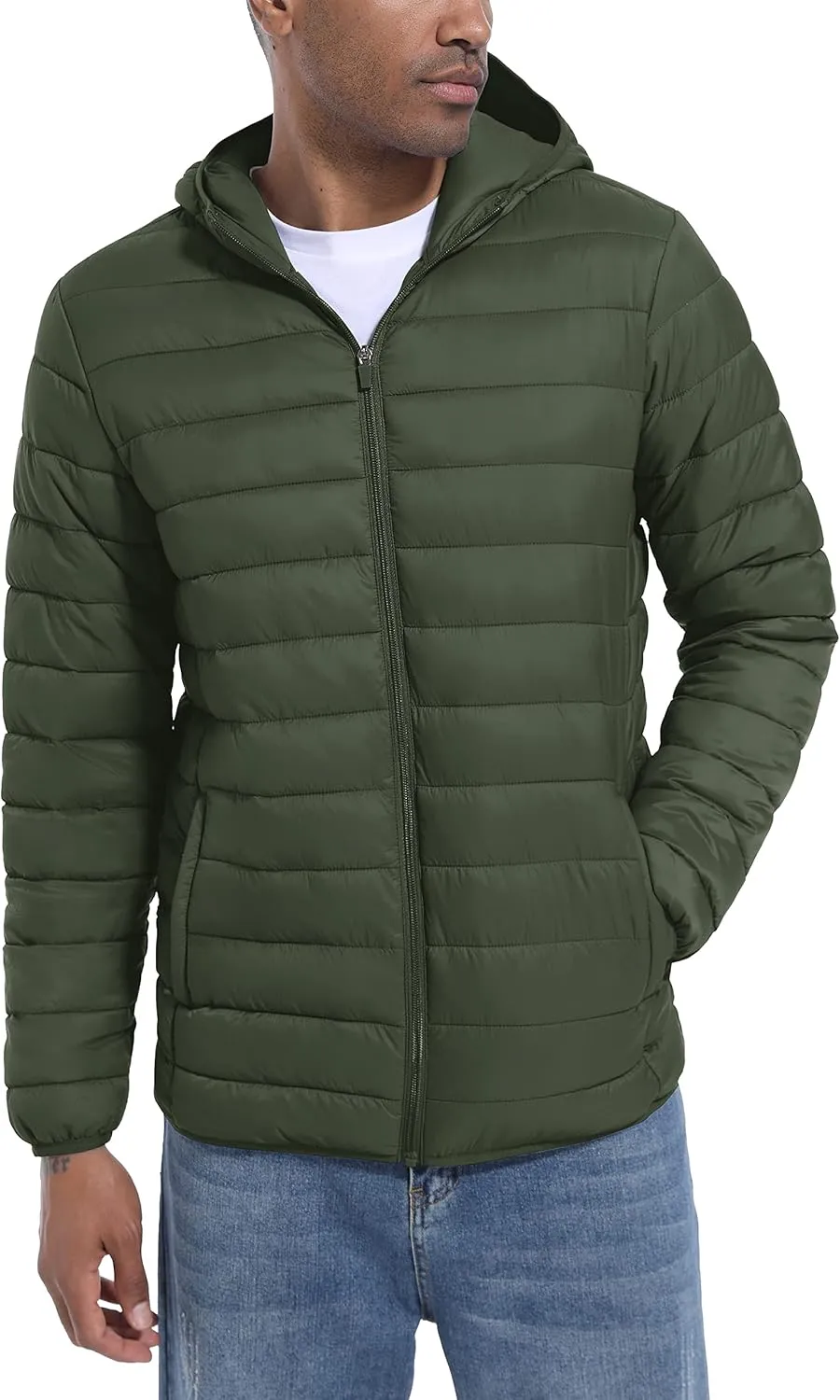TACVASEN Men's Hooded Puffer Water-Repellent Down Alternative Jacket Insulated Lightweight Windbreaker Quilted Coat