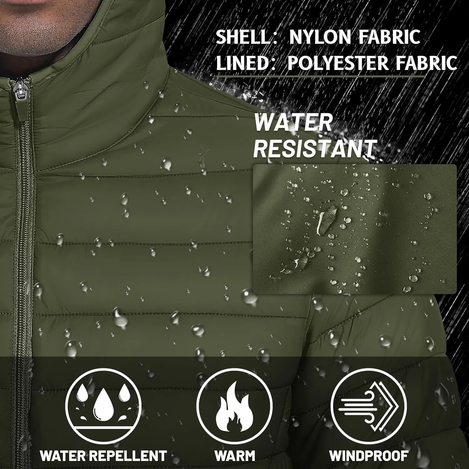 TACVASEN Men's Hooded Puffer Water-Repellent Down Alternative Jacket Insulated Lightweight Windbreaker Quilted Coat