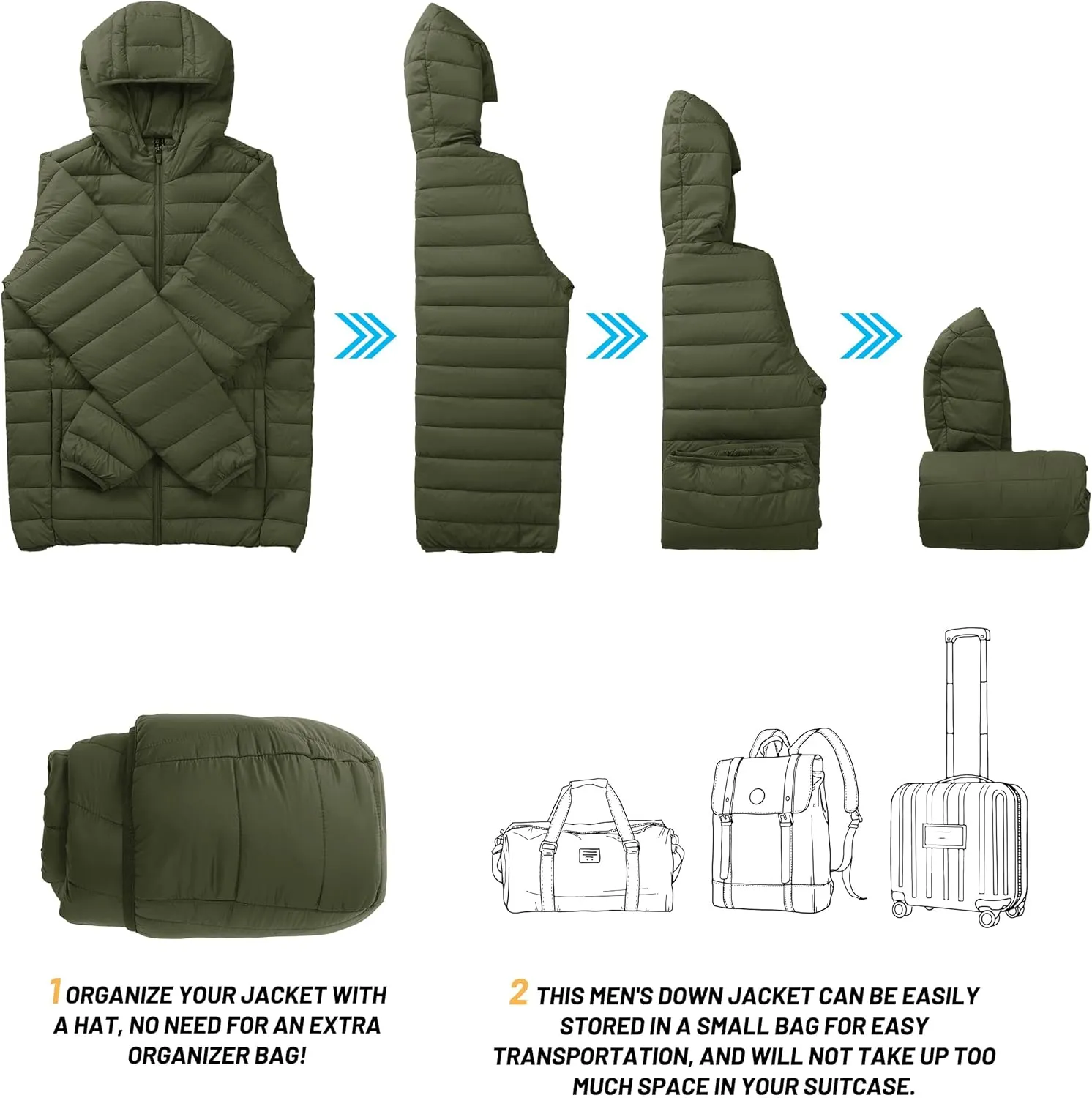 TACVASEN Men's Hooded Puffer Water-Repellent Down Alternative Jacket Insulated Lightweight Windbreaker Quilted Coat