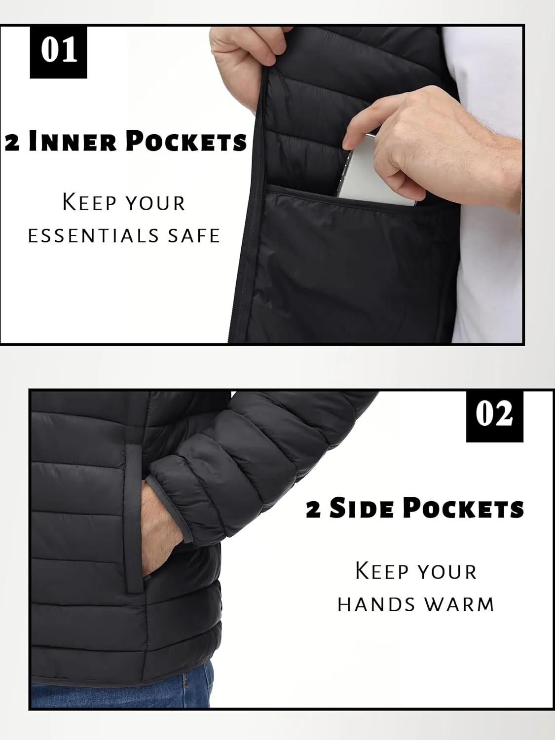 TACVASEN Men's Hooded Puffer Water-Repellent Down Alternative Jacket Insulated Lightweight Windbreaker Quilted Coat