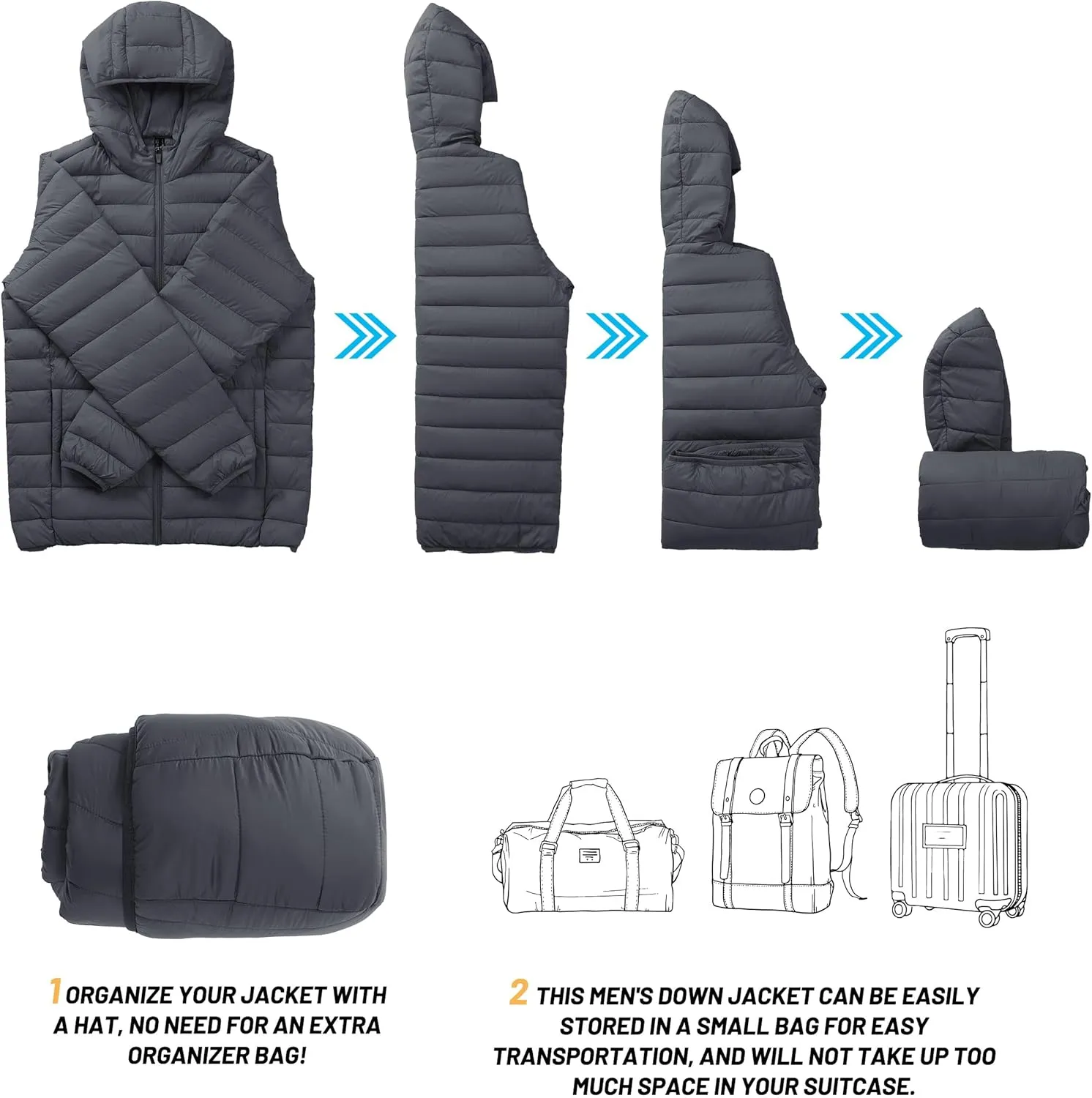 TACVASEN Men's Hooded Puffer Water-Repellent Down Alternative Jacket Insulated Lightweight Windbreaker Quilted Coat