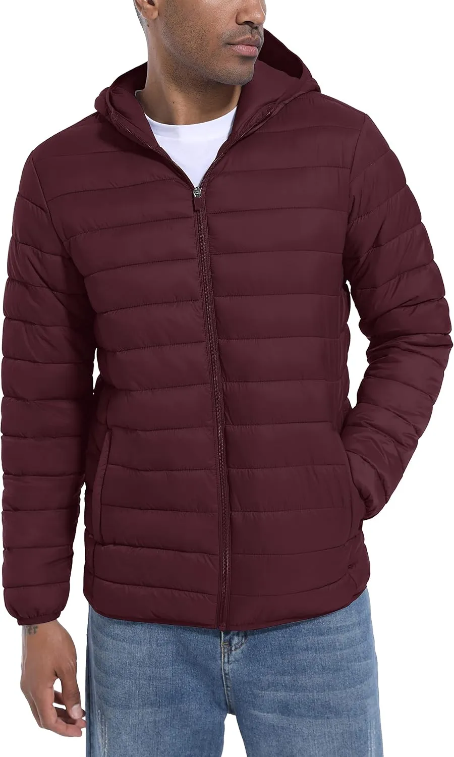 TACVASEN Men's Hooded Puffer Water-Repellent Down Alternative Jacket Insulated Lightweight Windbreaker Quilted Coat