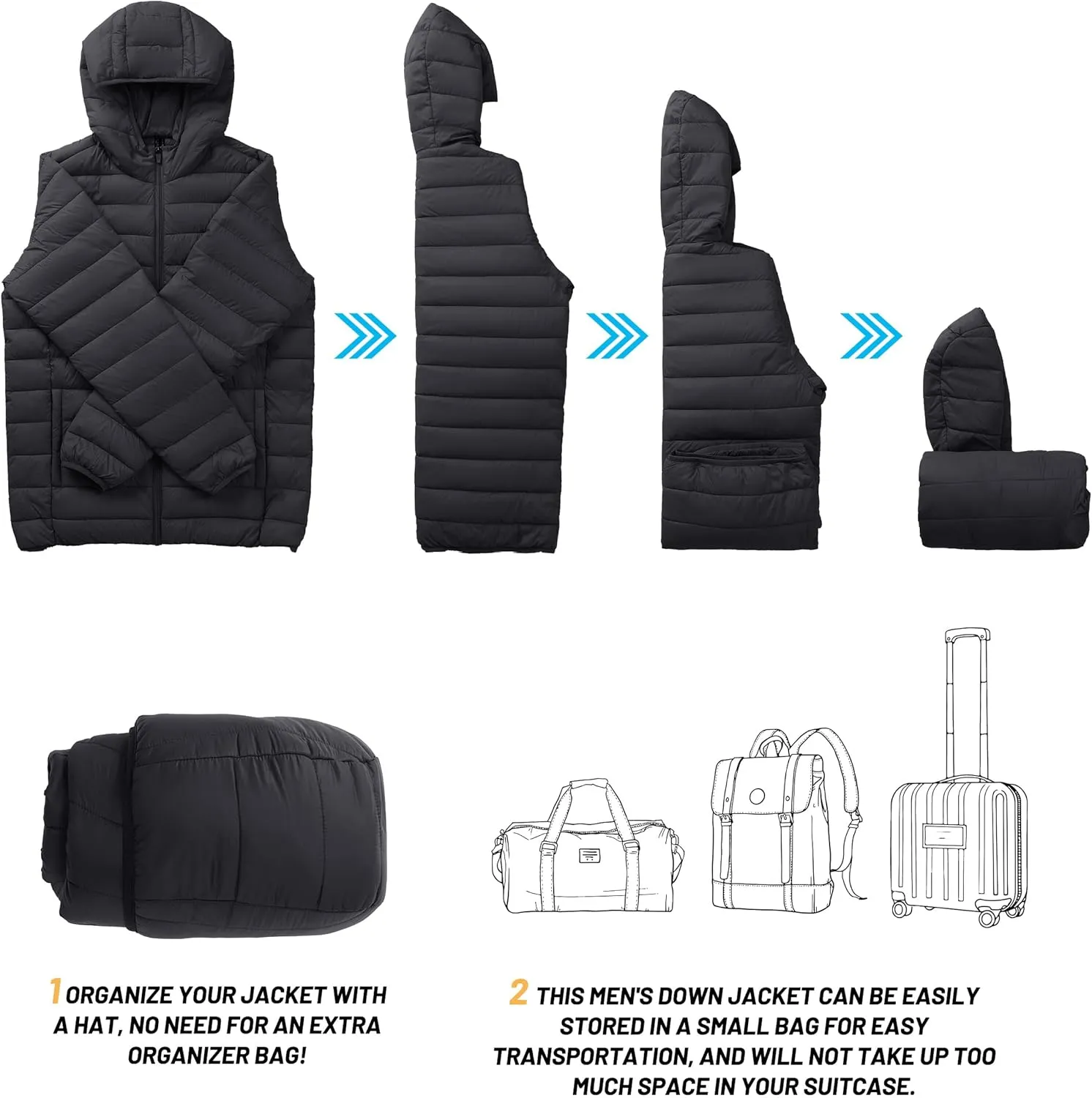 TACVASEN Men's Hooded Puffer Water-Repellent Down Alternative Jacket Insulated Lightweight Windbreaker Quilted Coat