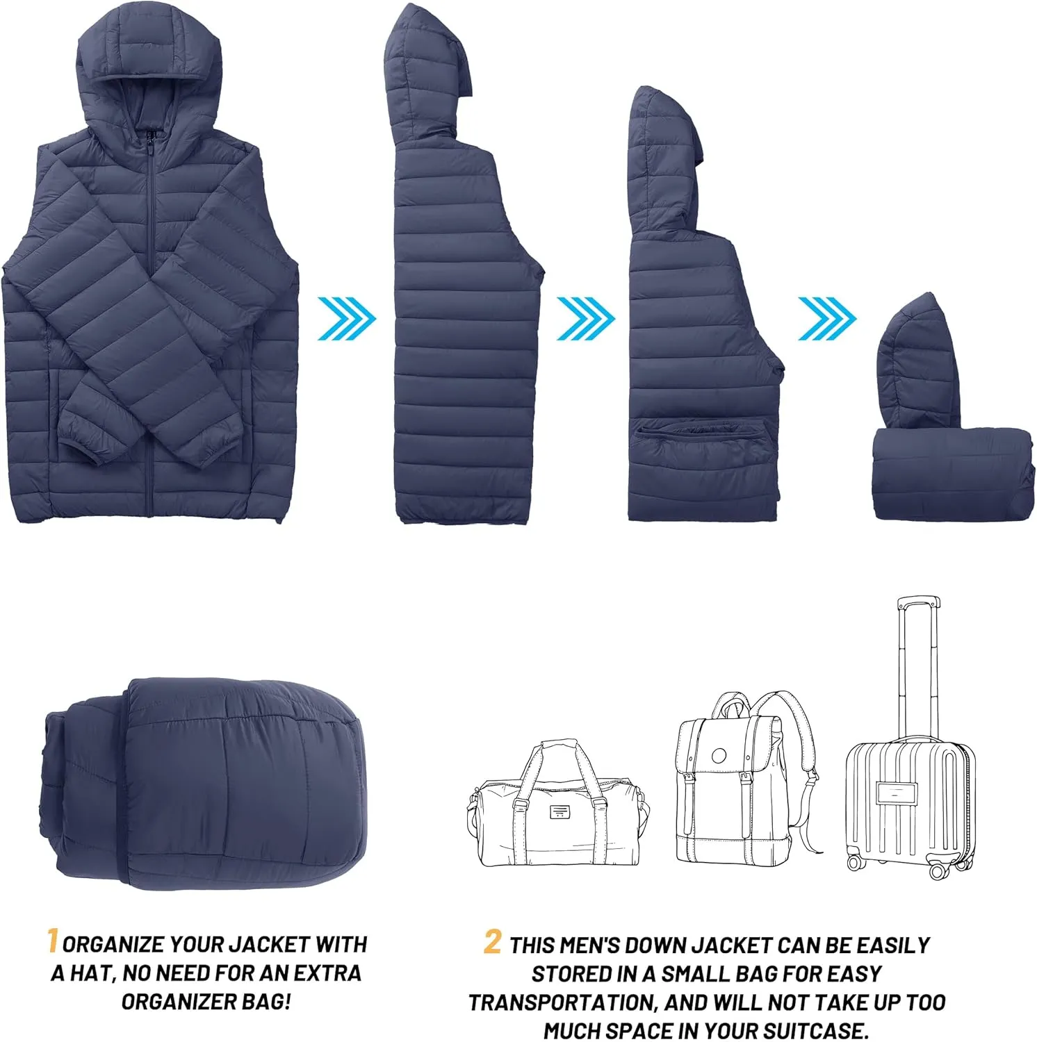 TACVASEN Men's Hooded Puffer Water-Repellent Down Alternative Jacket Insulated Lightweight Windbreaker Quilted Coat