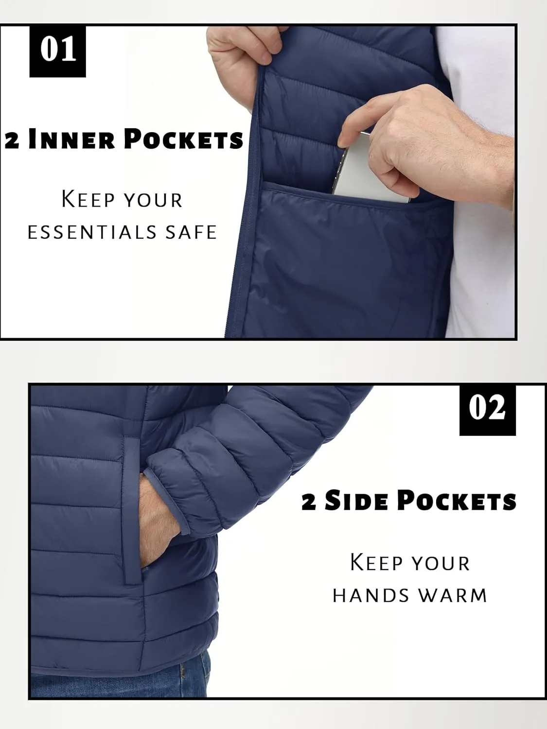 TACVASEN Men's Hooded Puffer Water-Repellent Down Alternative Jacket Insulated Lightweight Windbreaker Quilted Coat