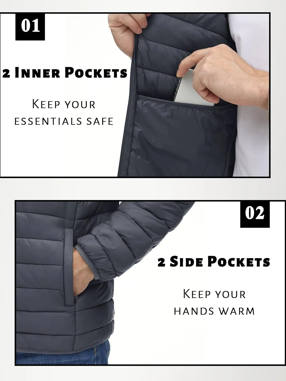 TACVASEN Men's Hooded Puffer Water-Repellent Down Alternative Jacket Insulated Lightweight Windbreaker Quilted Coat