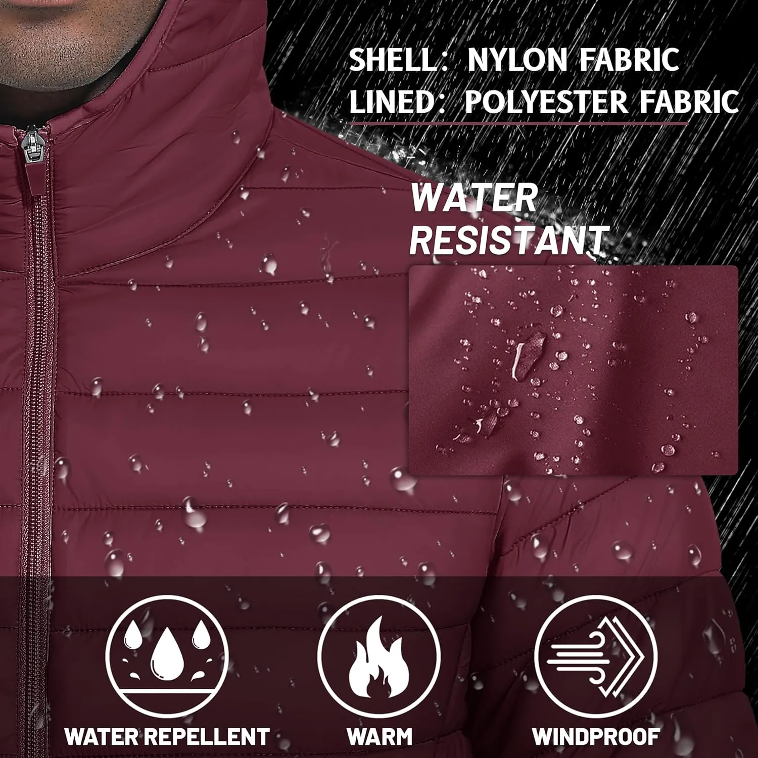 TACVASEN Men's Hooded Puffer Water-Repellent Down Alternative Jacket Insulated Lightweight Windbreaker Quilted Coat