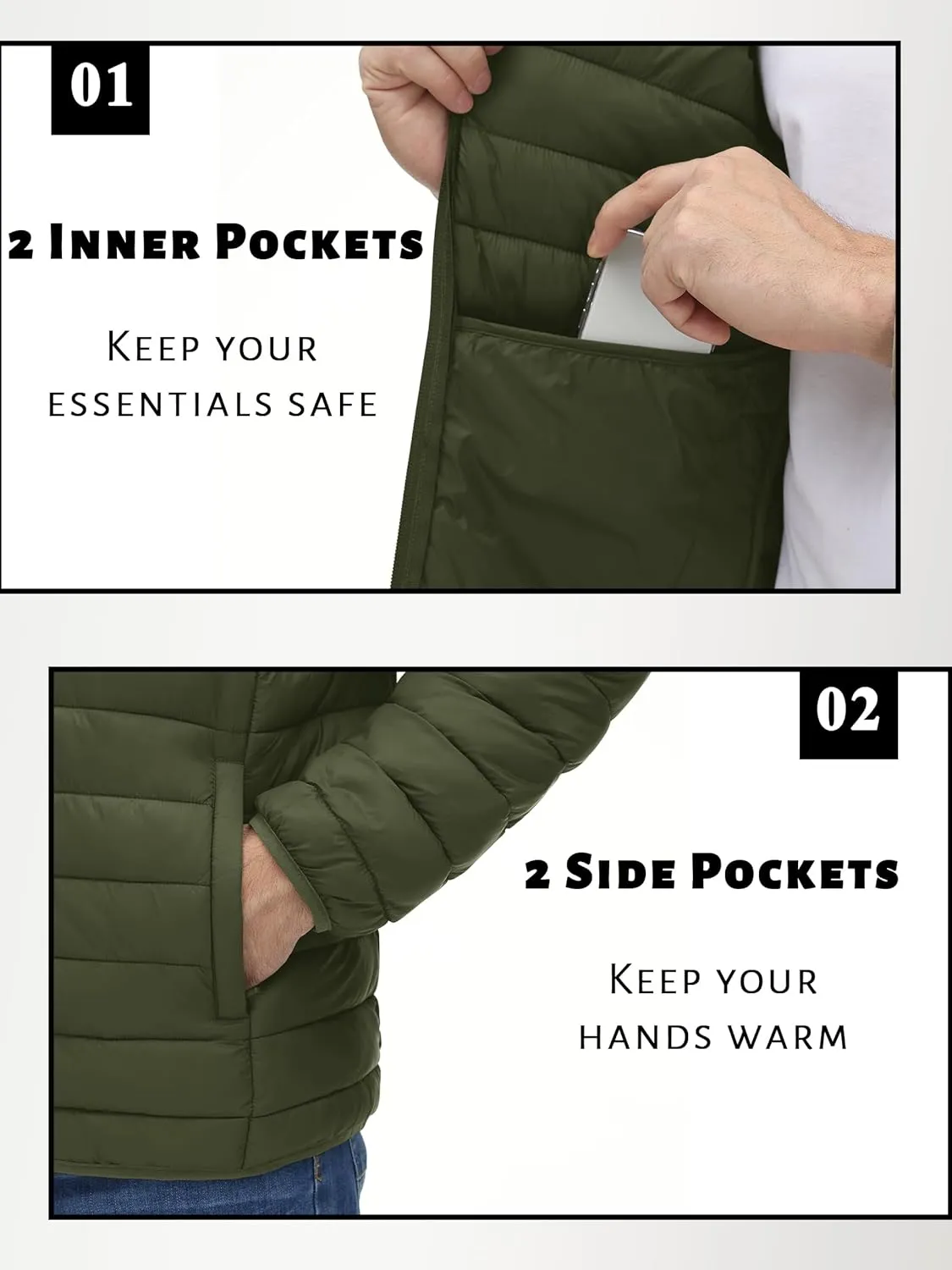 TACVASEN Men's Hooded Puffer Water-Repellent Down Alternative Jacket Insulated Lightweight Windbreaker Quilted Coat