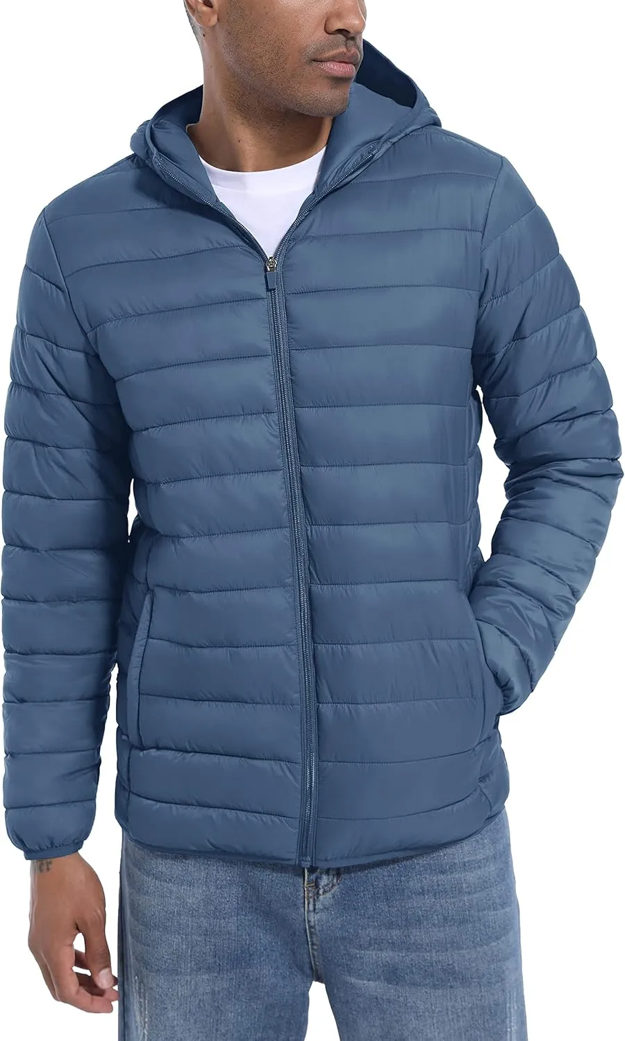 TACVASEN Men's Hooded Puffer Water-Repellent Down Alternative Jacket Insulated Lightweight Windbreaker Quilted Coat