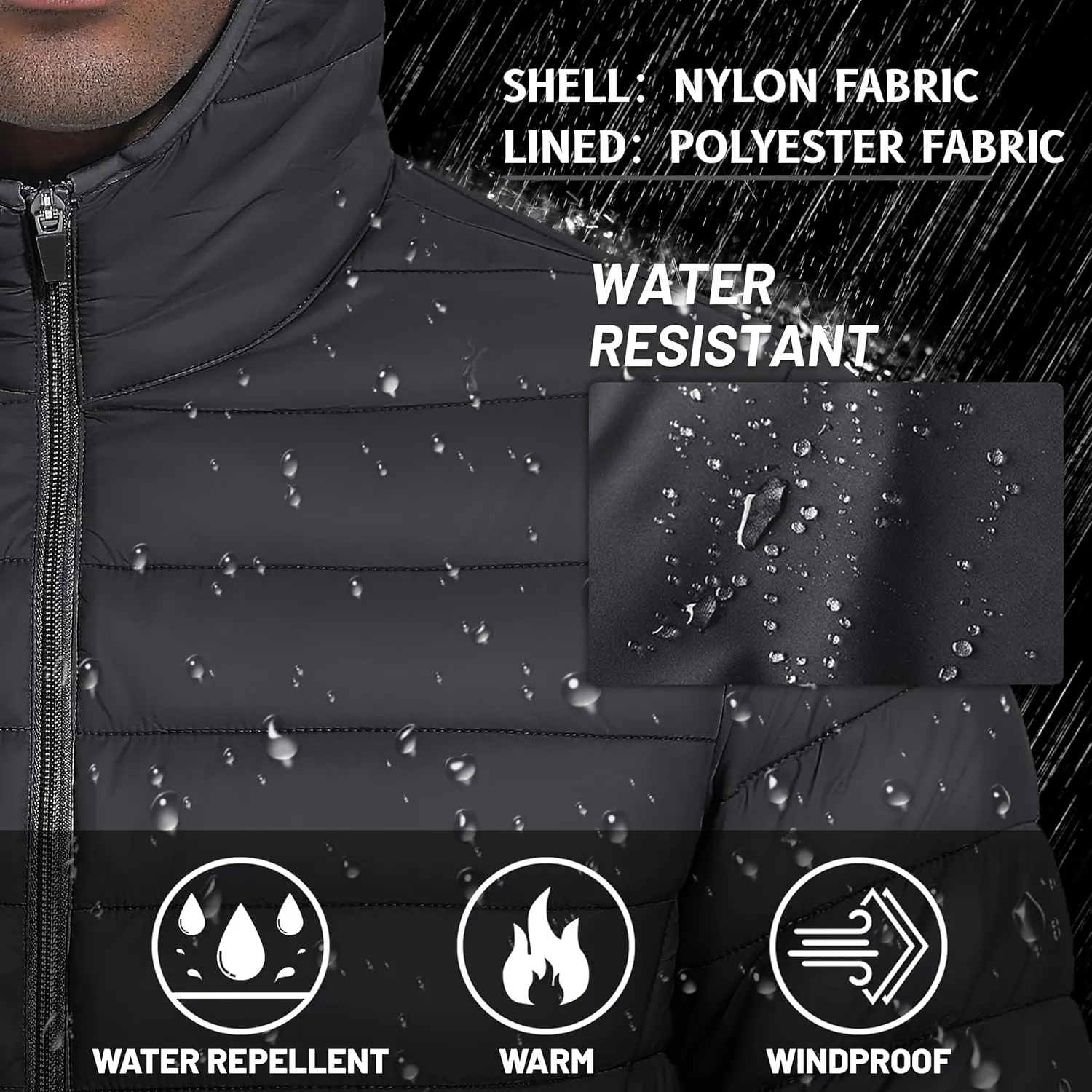 TACVASEN Men's Hooded Puffer Water-Repellent Down Alternative Jacket Insulated Lightweight Windbreaker Quilted Coat