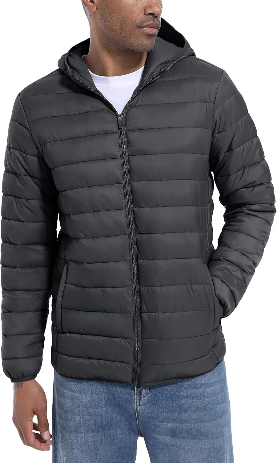 TACVASEN Men's Hooded Puffer Water-Repellent Down Alternative Jacket Insulated Lightweight Windbreaker Quilted Coat