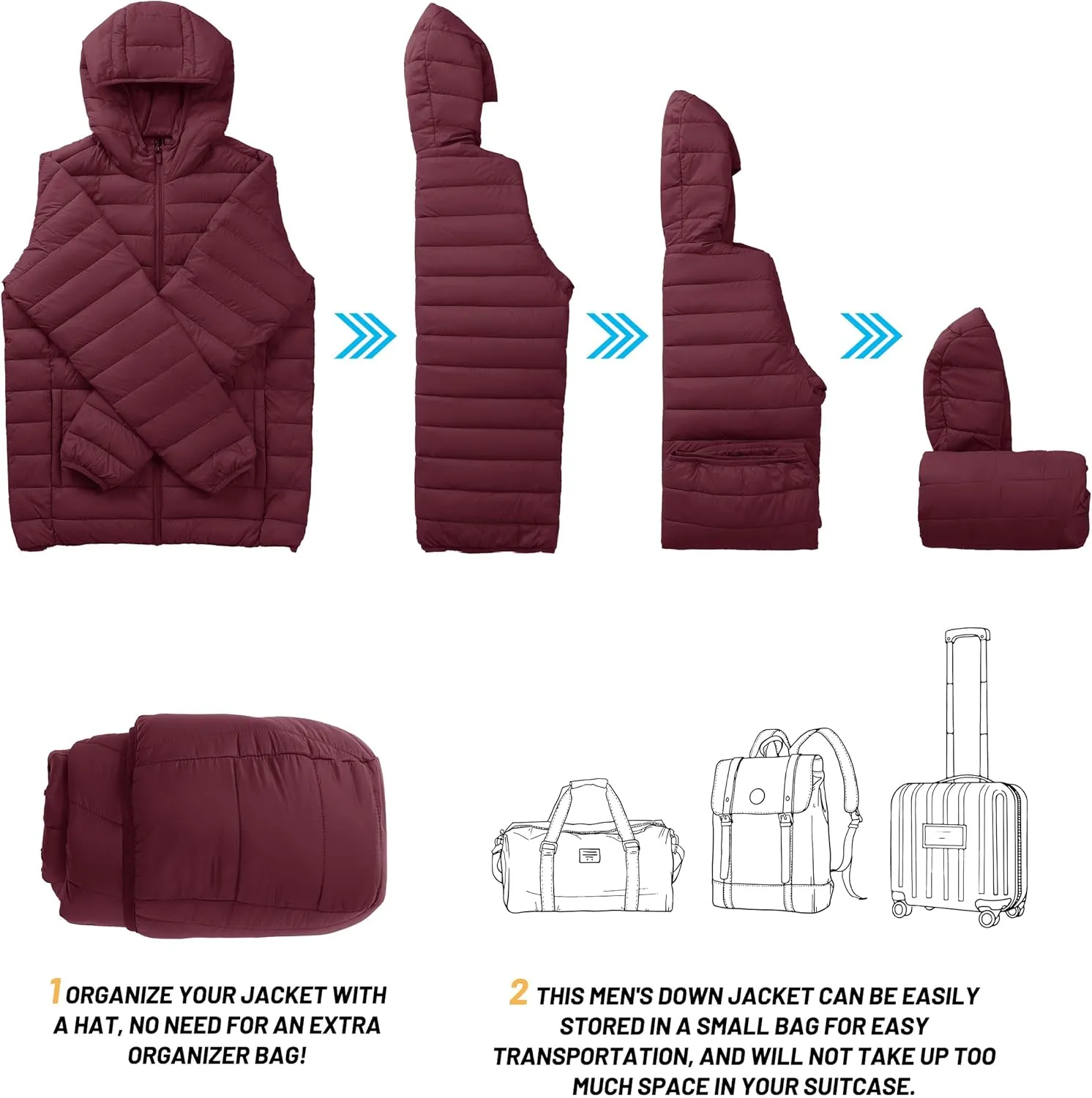 TACVASEN Men's Hooded Puffer Water-Repellent Down Alternative Jacket Insulated Lightweight Windbreaker Quilted Coat