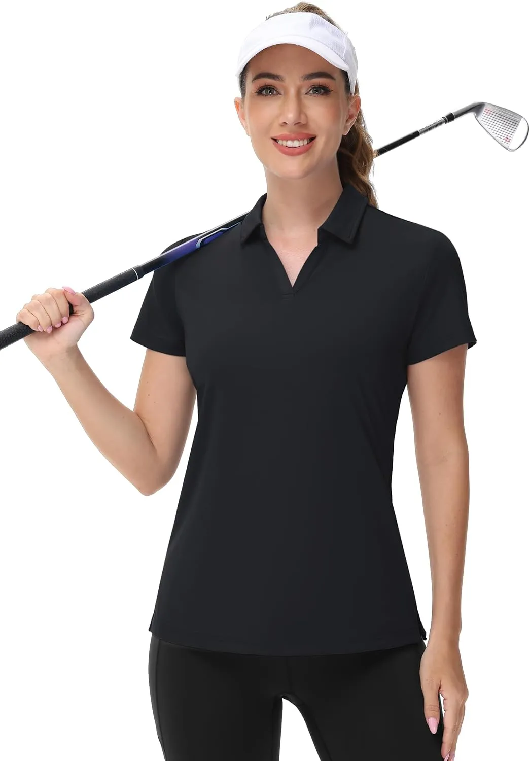 TACVASEN Women's V-Neck Polo Shirts UPF 50  Short Sleeve Sun Protection Quick Dry Golf Polos Collared Shirt
