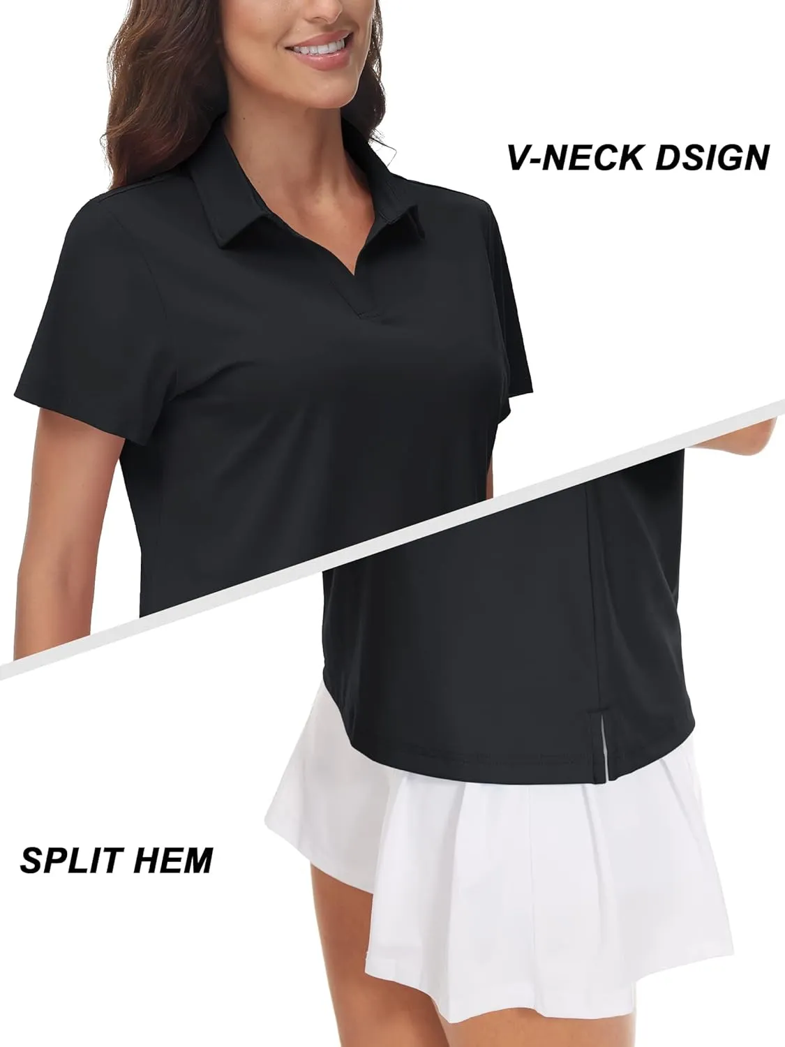 TACVASEN Women's V-Neck Polo Shirts UPF 50  Short Sleeve Sun Protection Quick Dry Golf Polos Collared Shirt