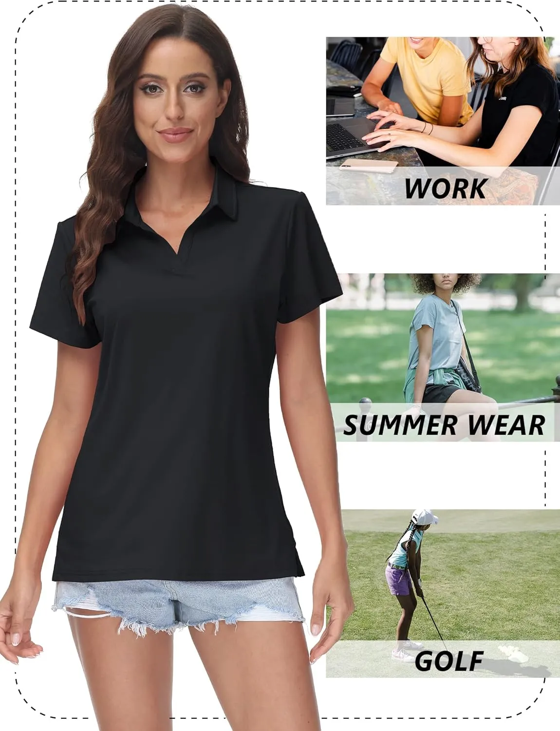 TACVASEN Women's V-Neck Polo Shirts UPF 50  Short Sleeve Sun Protection Quick Dry Golf Polos Collared Shirt