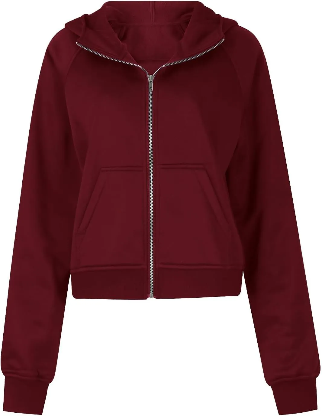 TANGNADE Womens Full Zip Pullover Cropped Hoodies Long Sleeve Fleece Sweatshirts with Pockets Fall Outfits Clothes
