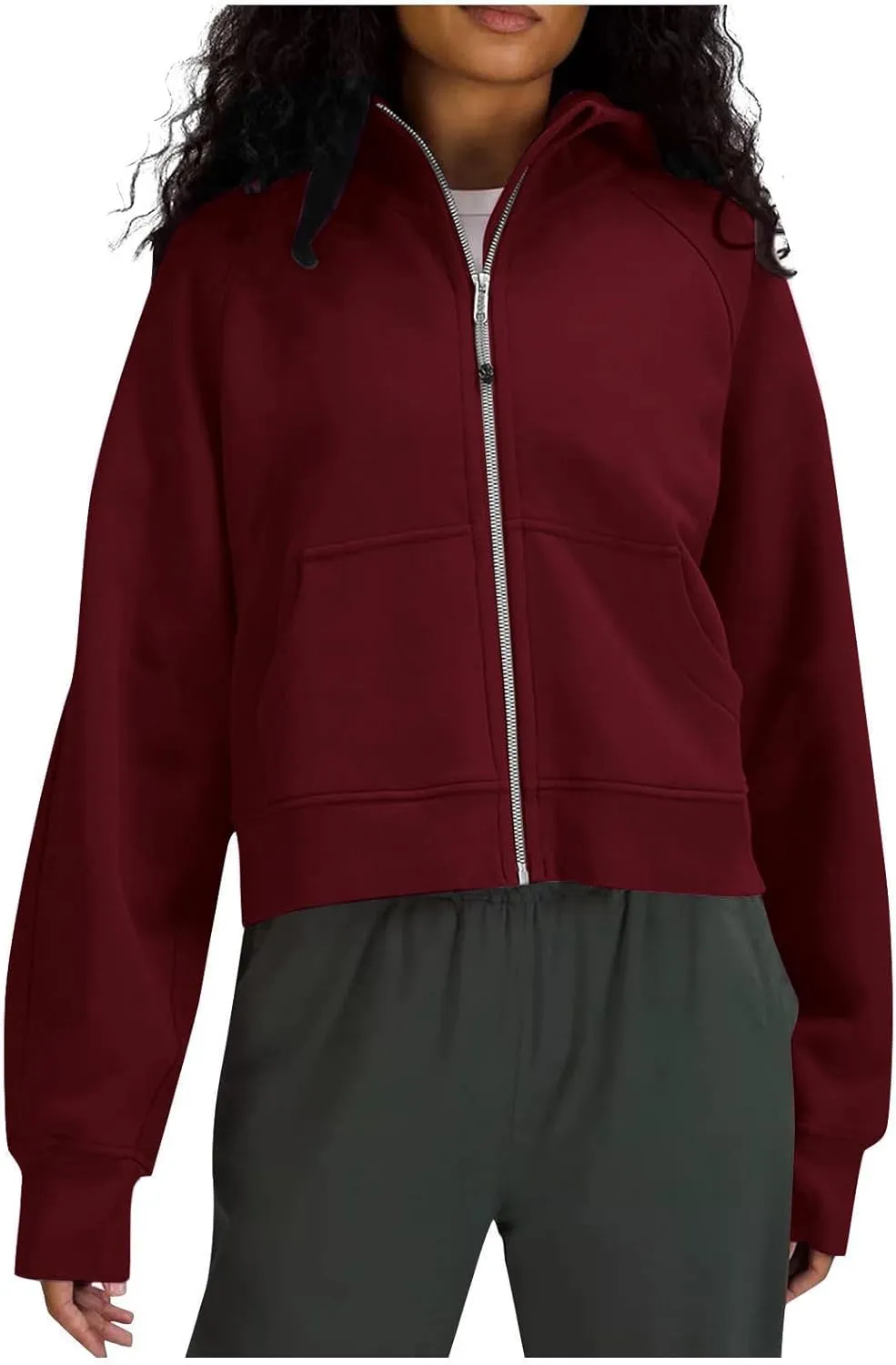 TANGNADE Womens Full Zip Pullover Cropped Hoodies Long Sleeve Fleece Sweatshirts with Pockets Fall Outfits Clothes
