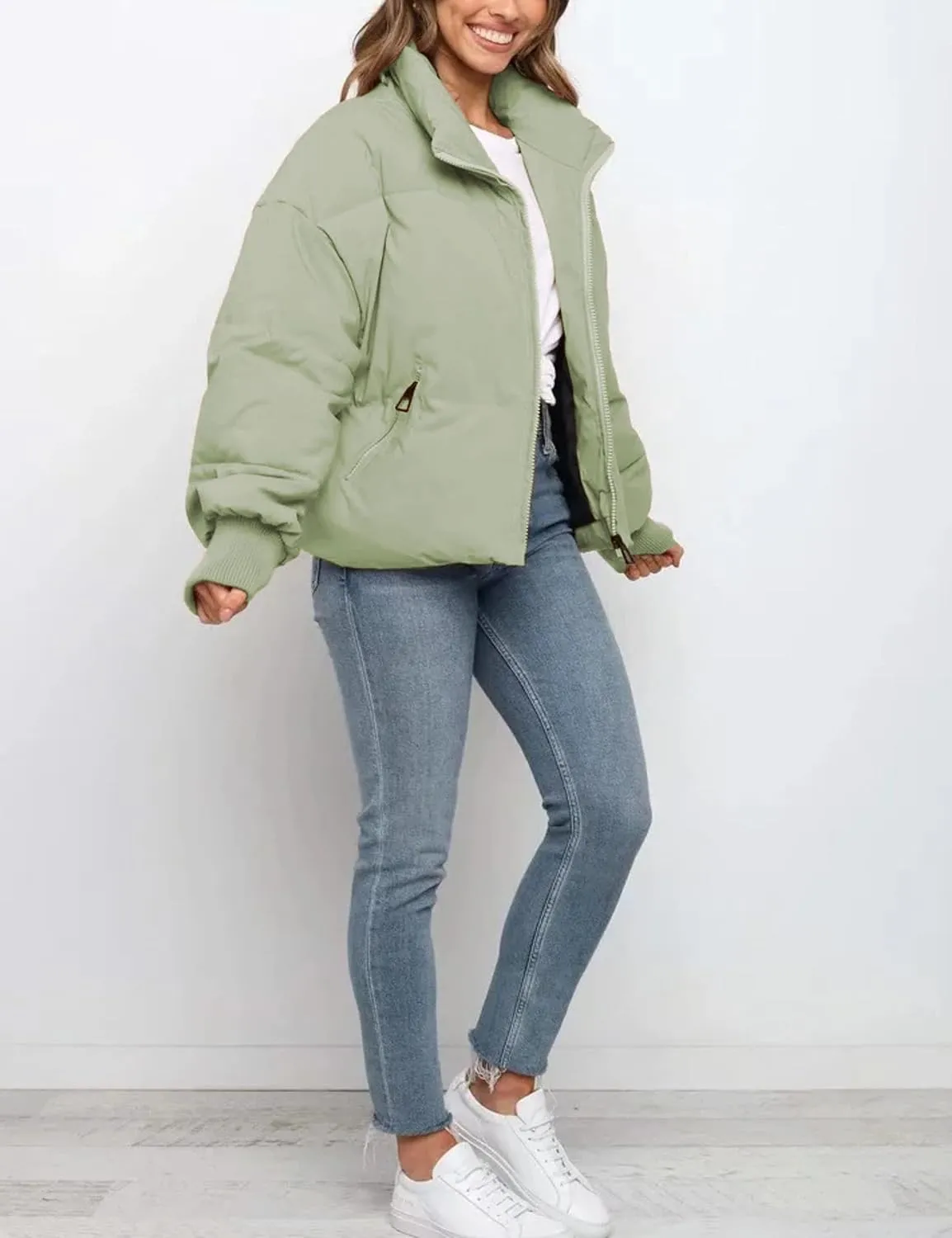 Tanming Womens Casual Puffer Jacket Long Sleeve Full Zip Black Padded Winter Coat