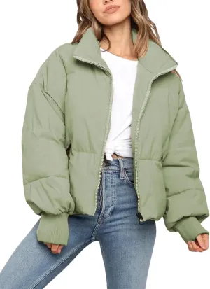 Tanming Womens Casual Puffer Jacket Long Sleeve Full Zip Black Padded Winter Coat